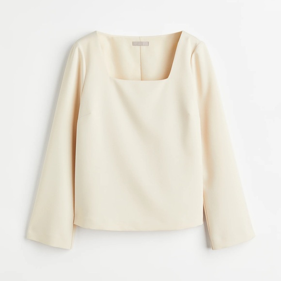 H&M Tops - NWT H&M Cream Square Neck Long Sleeve Blouse Size Large